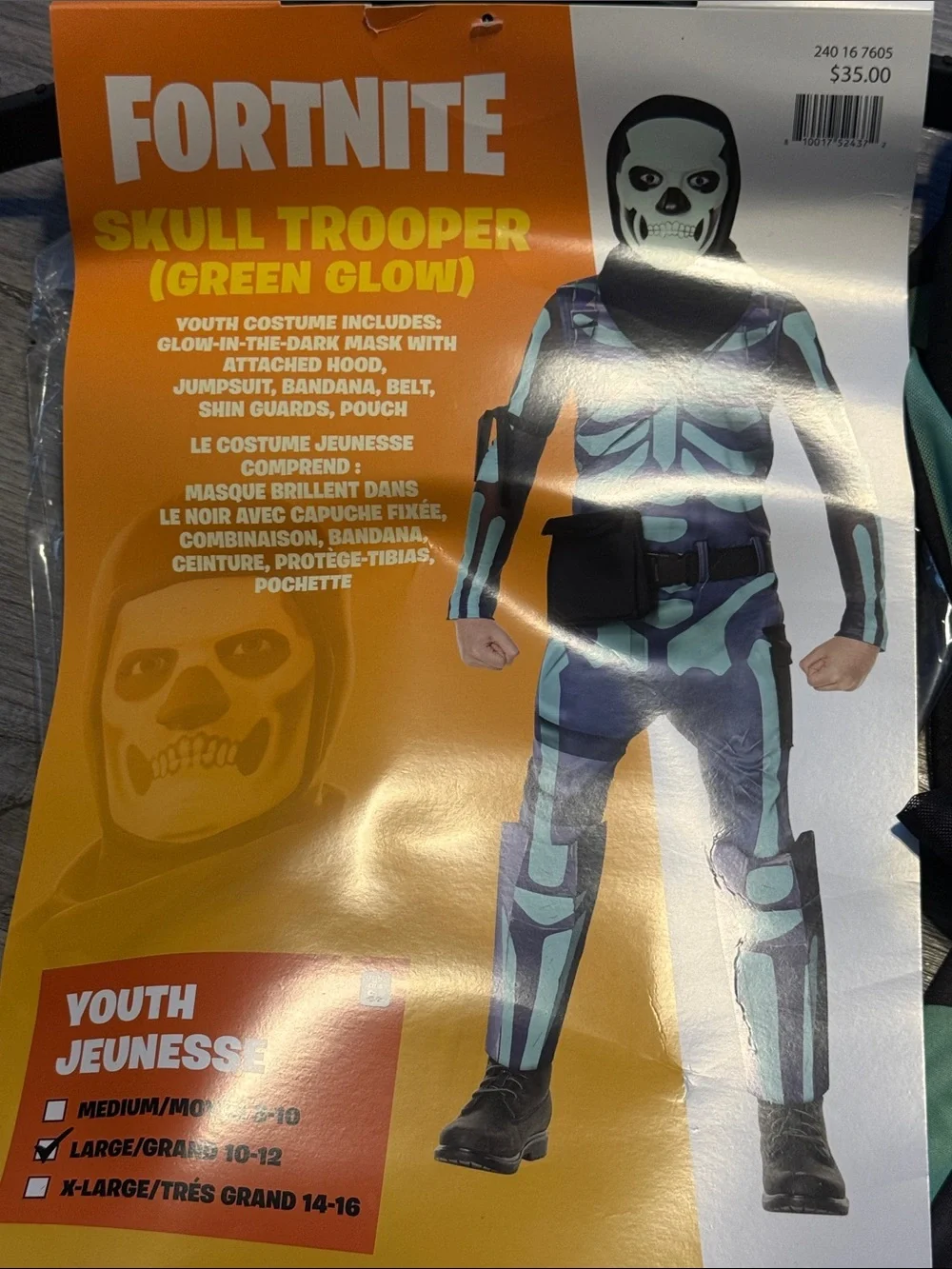 Fortnite Skull Trooper Kids Costume in Green Glow
